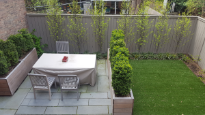 Patio with Turf lawn and custom , moveable planters Patio with Turf lawn and custom , moveable planters